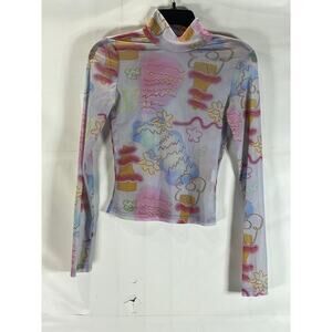 COLIN LOCASCIO Women's Light Blue Mesh Bella Turtleneck Long Sleeve Top SZ M
